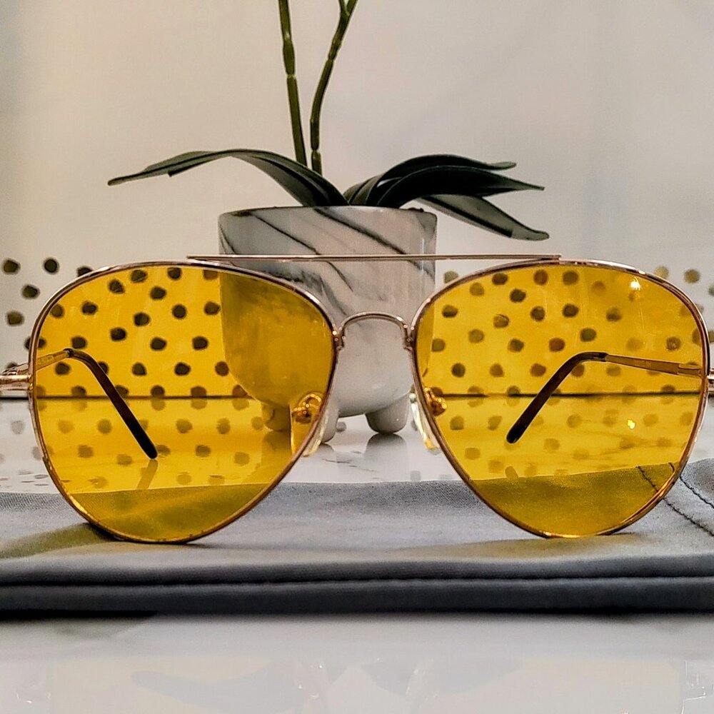 UNISEX AVIATOR SUNGLASSES YELLOW/ GOLD